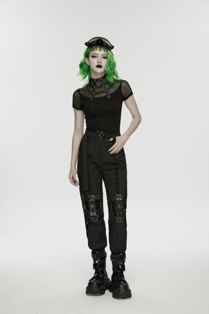Punk T-Shirt with Rivets and Eyelets for Women