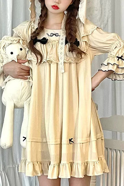 Fairy Tale Sweet Lolita Gown with Square Collar, Trumpet Sleeves & Ruffles