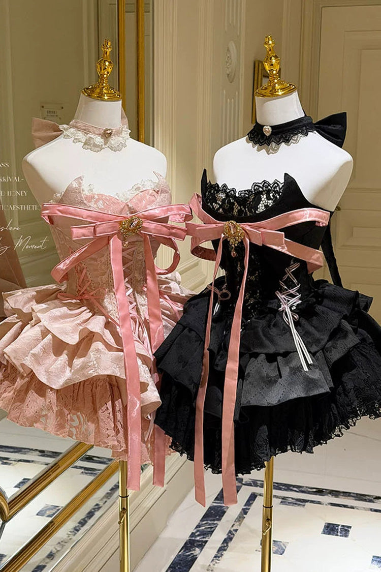 Blush Layered Ruffle Bow Lace-Up Ballerina JSK - Kitten Sweetheart