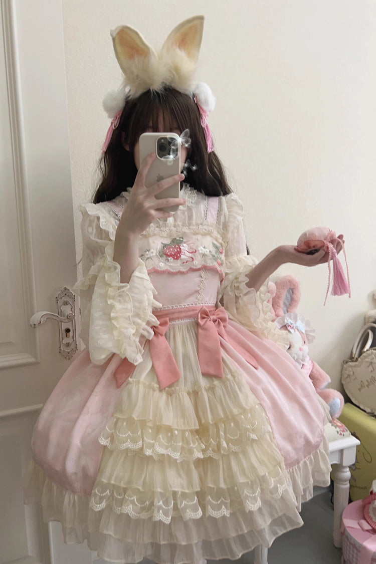 Ruffle Embroidery Cardigan Bowknot Sweet Lolita JSK Dress with Moon Rabbit Print