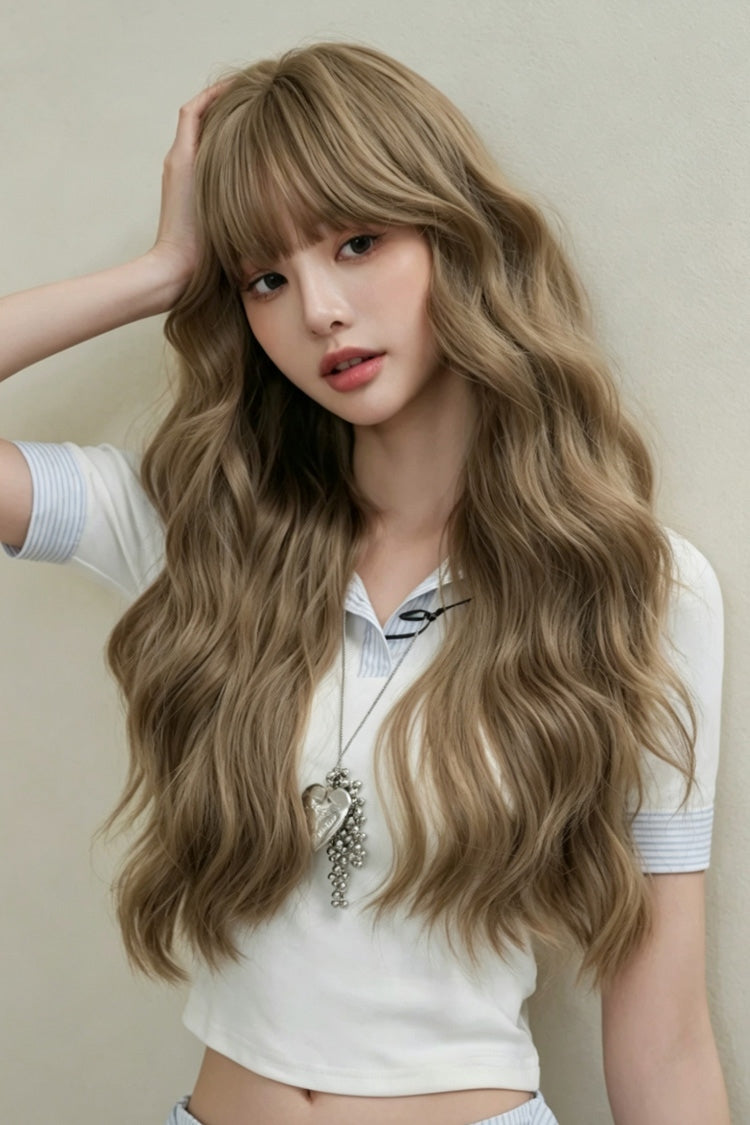 Brown Milk Tea Korean Fluffy Face-Framing Wavy Lolita Wig