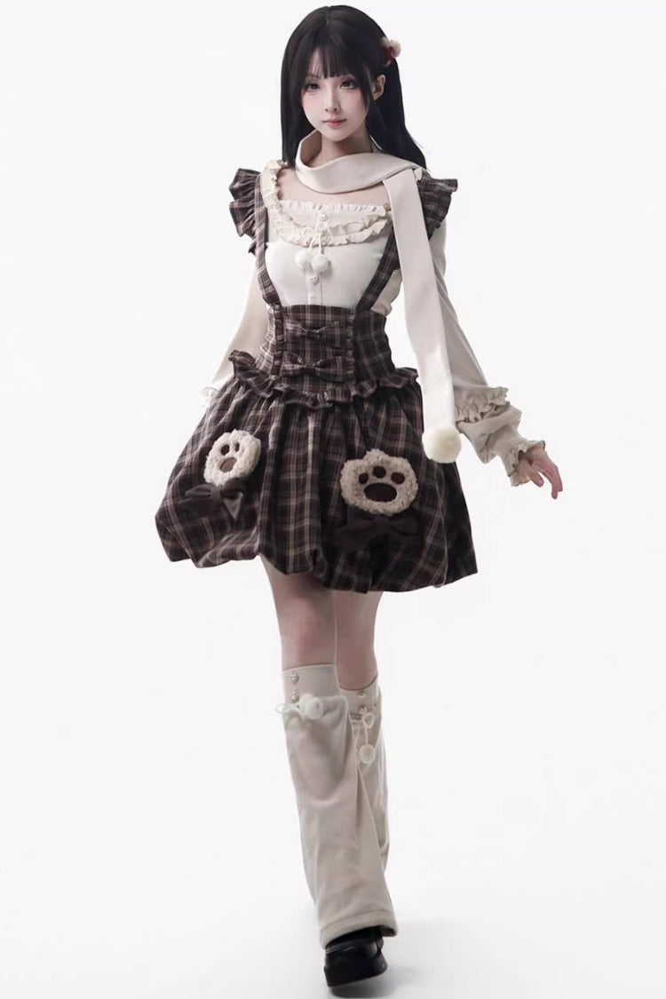 Fluffy Bear Sleeveless Ruffle Bow Sweet Lolita Strap Dress