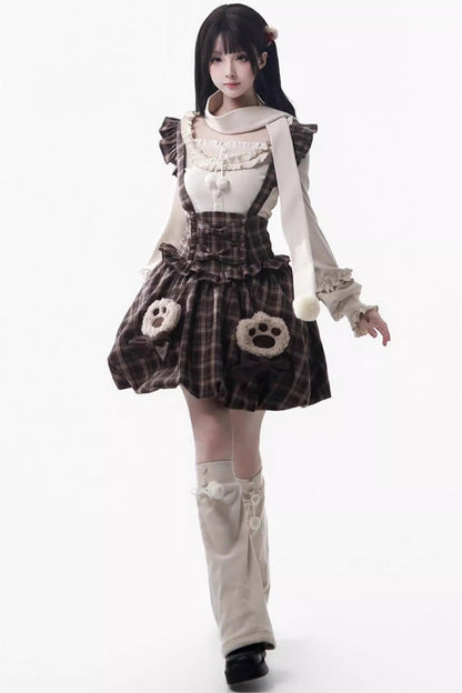 Fluffy Bear Sleeveless Ruffle Bow Sweet Lolita Strap Dress