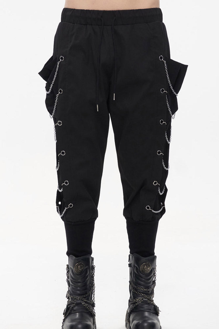 Jet Black Metal-Link Pocket Harem Trousers