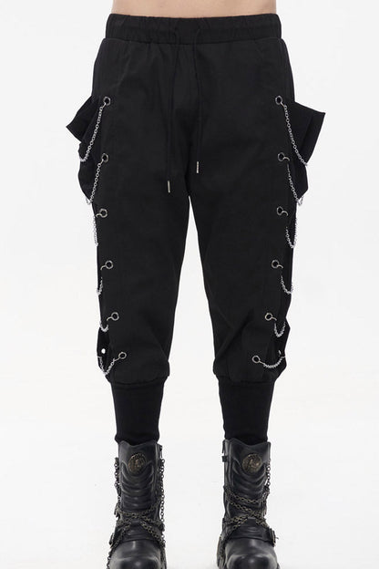 Jet Black Metal-Link Pocket Harem Trousers