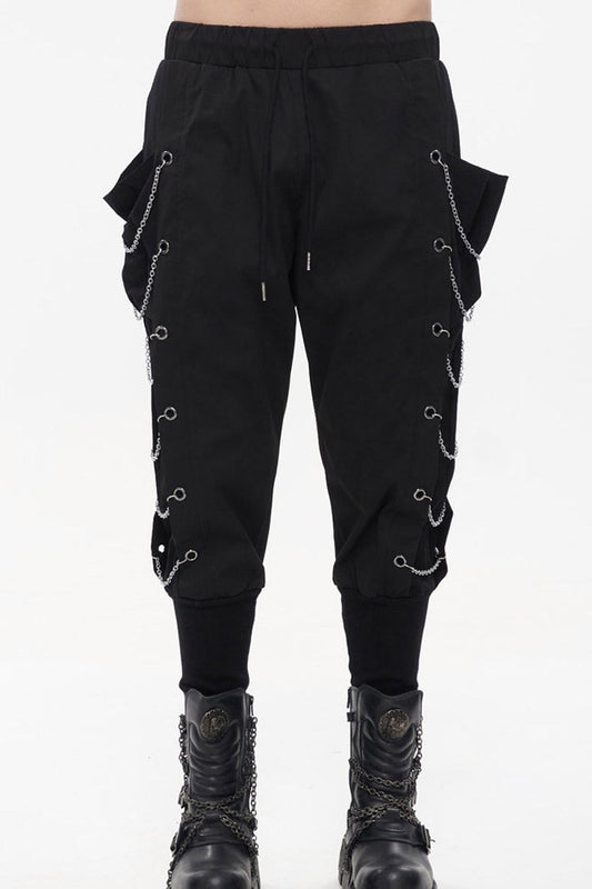 Jet Black Metal-Link Pocket Harem Trousers