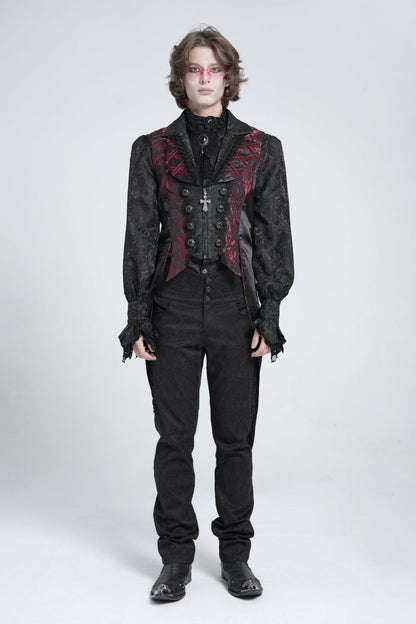 Crimson & Obsidian Sleeveless Lace-Up Zipper Swallow-Tailed Vest