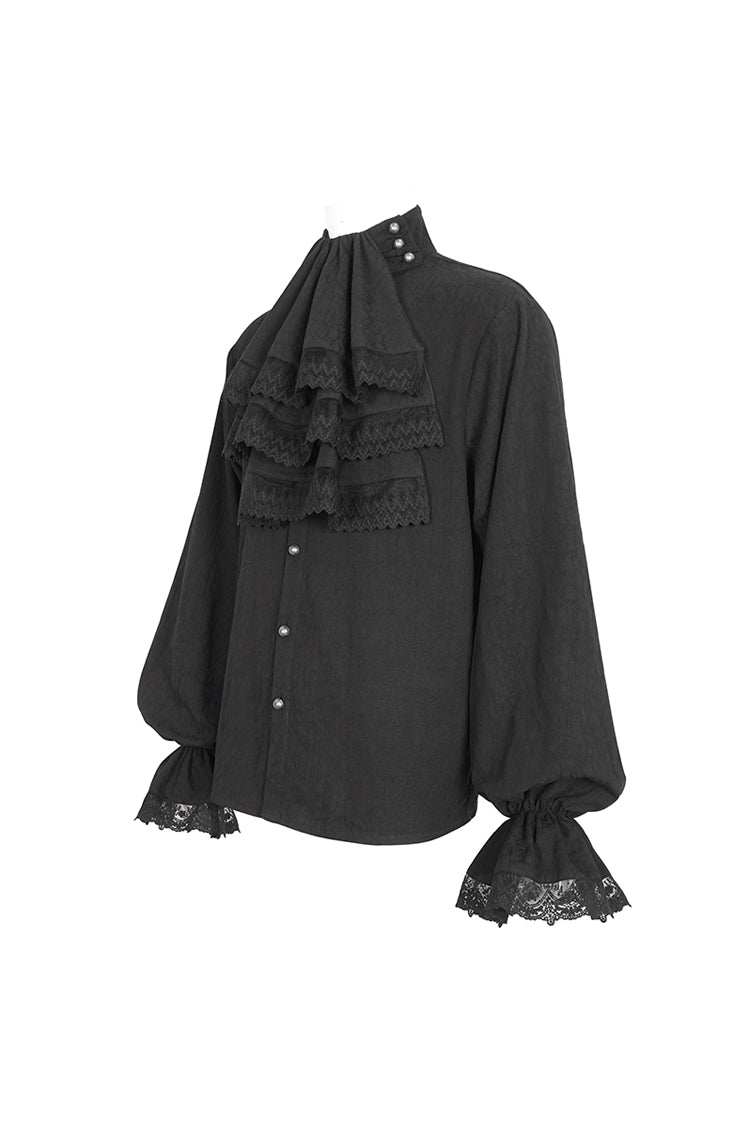 Stand-Collar Puff-Sleeve Gothic Shirt with Necktie