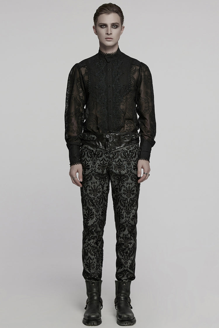 Floral Embroidery Buckle Gothic Trousers for Men