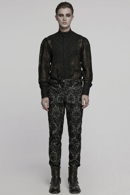 Floral Embroidery Buckle Gothic Trousers for Men