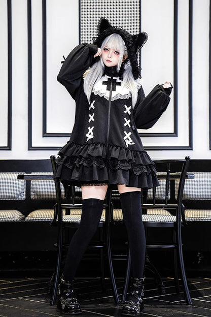 Zippered Sweet Lolita Sweatshirt - Ruffled Handsome Coat