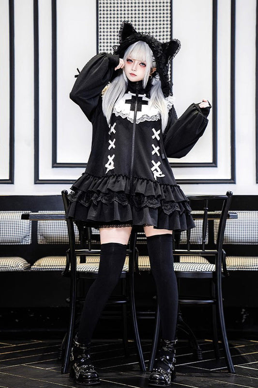Zippered Sweet Lolita Sweatshirt - Ruffled Handsome Coat