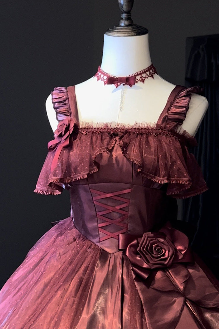 Crimson Square-Neck Sleeveless Princess Lolita JSK with Ruffles and Bow