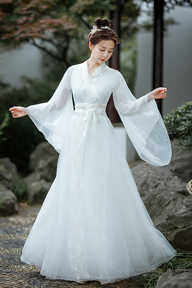 Ivory Ancient Jiangnan Embroidered Sweet Hanfu Dress