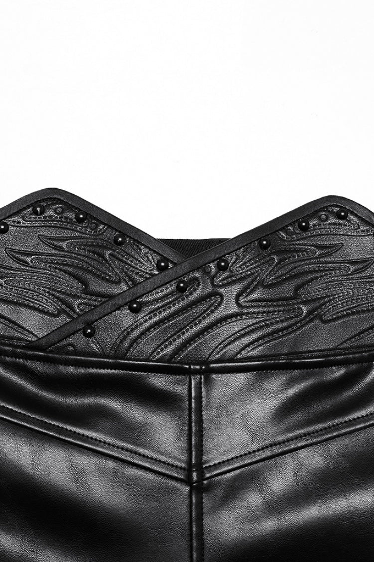 Punk Leather Pants for Men - Black Slim Fit