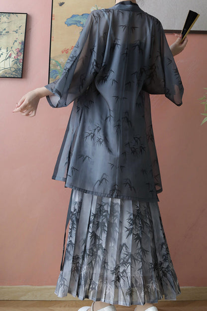 Classic Hanfu Gown Featuring Chinese Calligraphy Print in Two Colors - SilkRoad