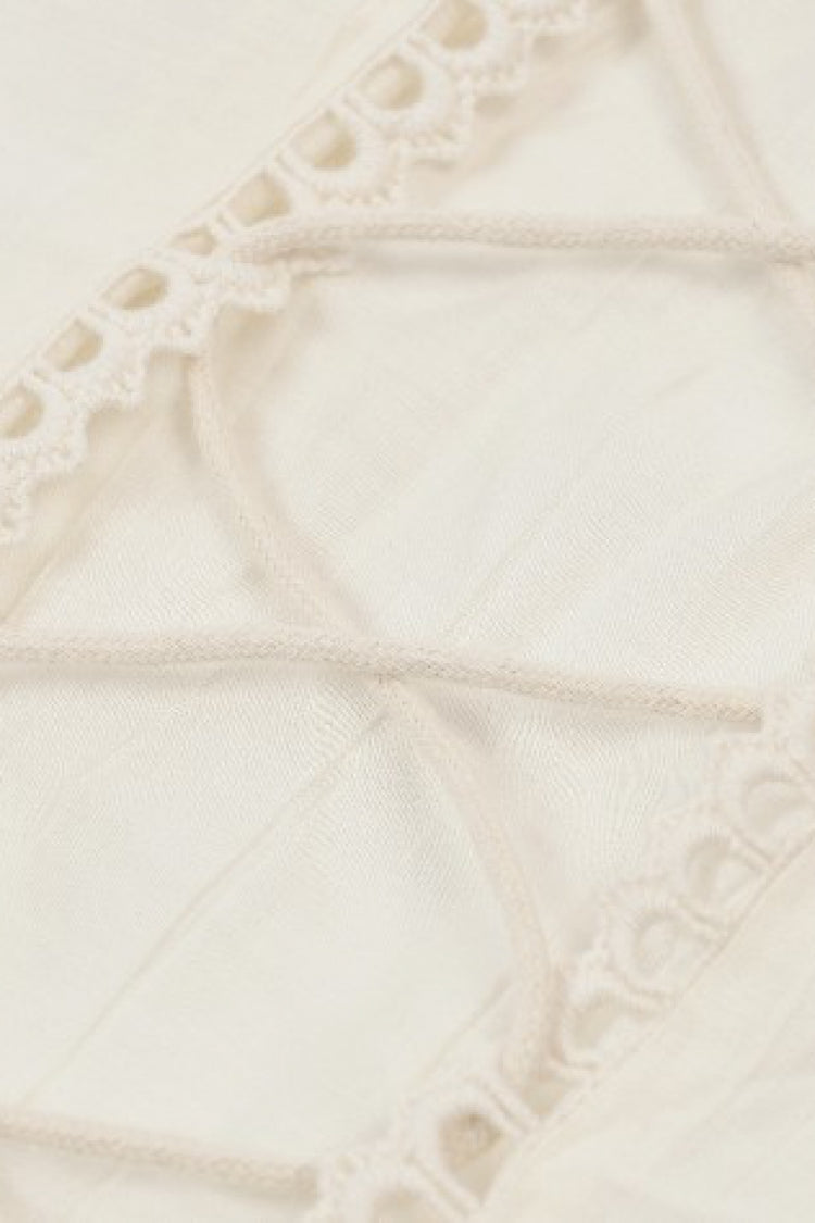Steampunk Women's Blouse with Trumpet Sleeves & Layered Lace-Up in Cream