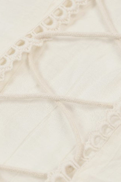 Steampunk Women's Blouse with Trumpet Sleeves & Layered Lace-Up in Cream