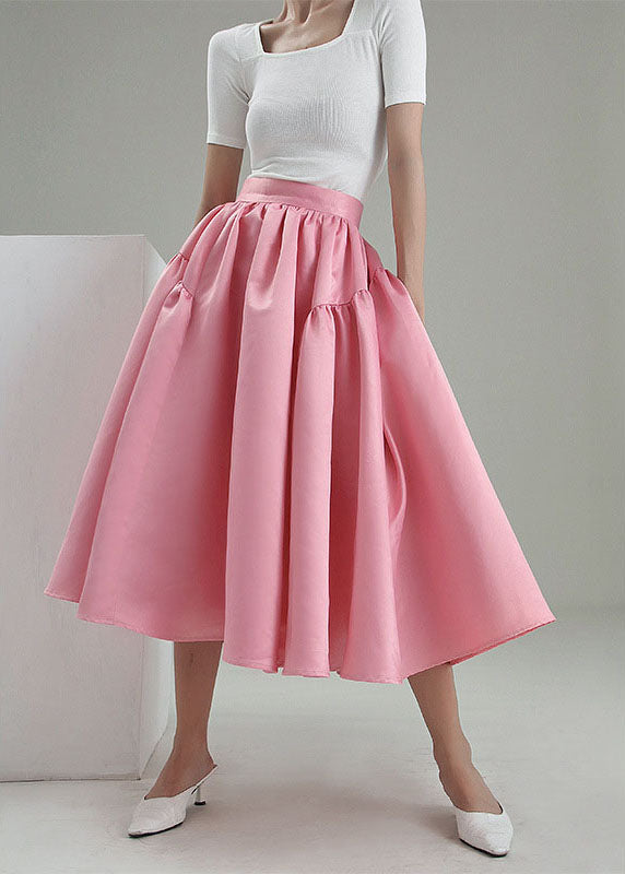 Plus Size Vintage Pink pleated Skirt Spring AJ1013