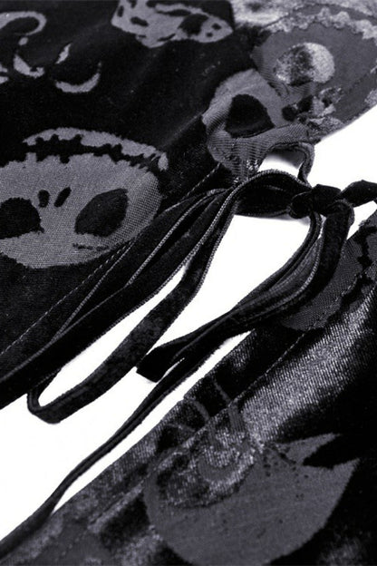 Velvet Hooded Cape with Skull Lace-Up Front
