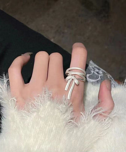 Sterling DIY Rings Ribbon Bow Silk Silver