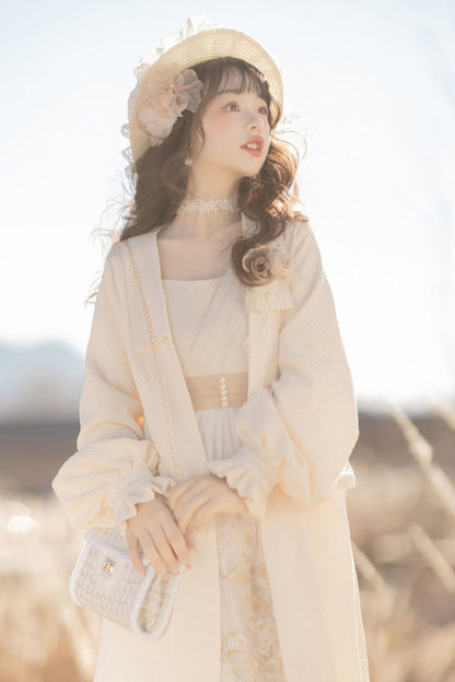Ivory Chinese Bronzing Floral Embroidery Sweet Lolita JSK