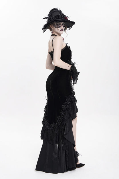 No-Sleeve Ruffled Floral Embroidered Chain Gothic Long Slip Dress