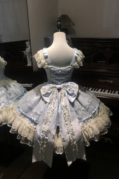 Dreaming Butterfly Jacquard Ruffle Bow Lace Princess JSK