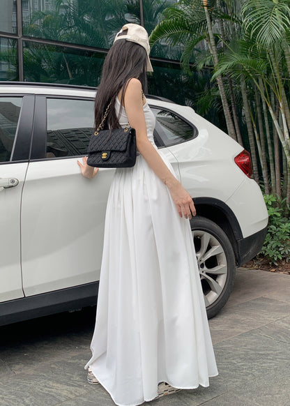 Cotton White Holiday Sleeveless Fit Silm Dress Patchwork