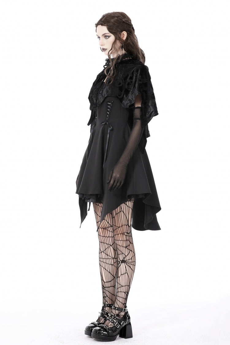 Velvet Hooded Cape with Skull Lace-Up Front