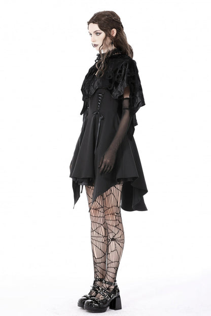 Velvet Hooded Cape with Skull Lace-Up Front