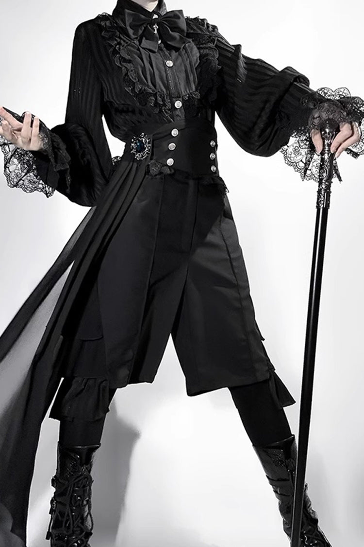 Medieval Ouji Lolita Blouse and Knee-Length Shorts Set in Black