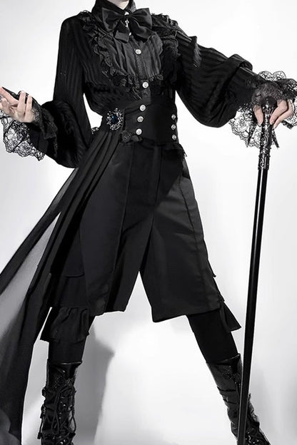Medieval Ouji Lolita Blouse and Knee-Length Shorts Set in Black
