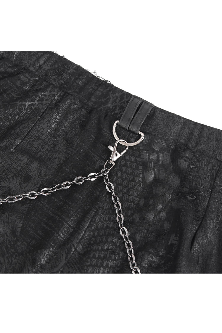 Women's Punk Pants with Stitching Lace and Print in Black Jacquard
