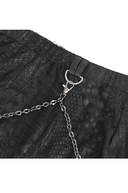 Women's Punk Pants with Stitching Lace and Print in Black Jacquard