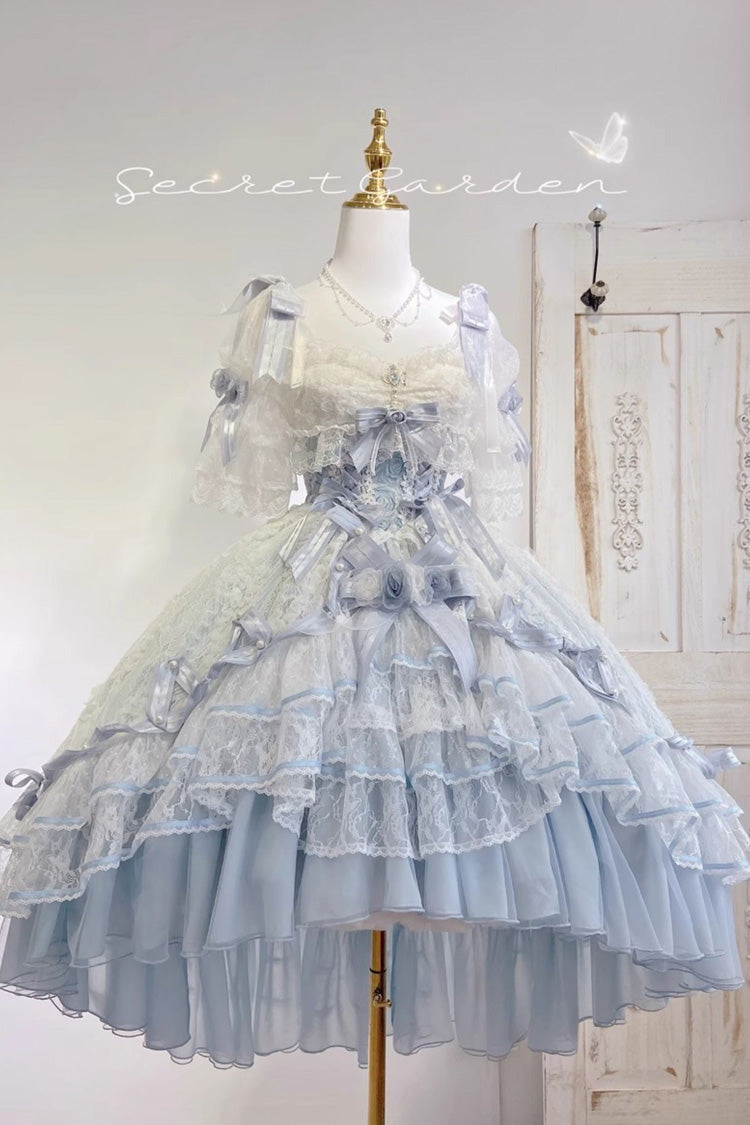 Azure Diane Rose Short Sleeve Multi-Layered Jacquard Ruffle Hanayome Cardigan Bow Lace Sweet Lolita Gown