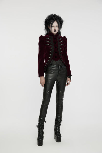 Crimson High-Neck Gothic Swallowtail Coat for Women