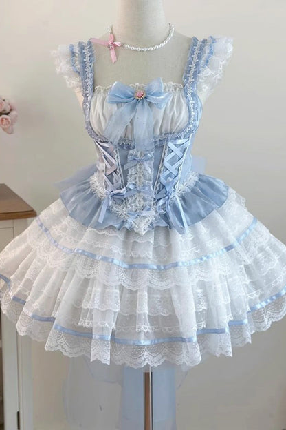 Girl Love Double Bow Lace Ballet Lolita Skirt Set