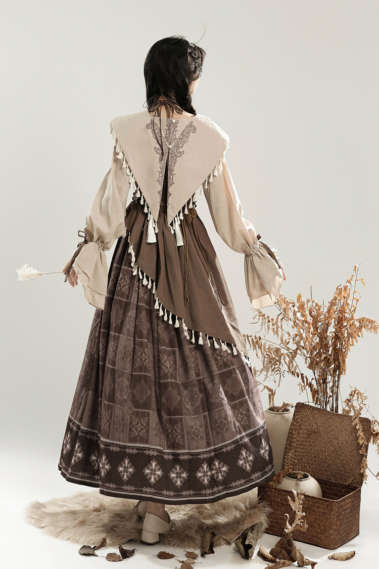 Mysterious Tribe Lantern Sleeve Chinese Style Lolita Dress - Asymmetric Ruffle