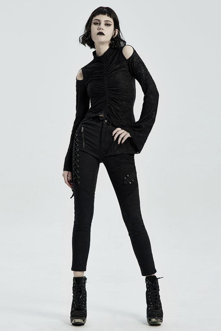 Lace-Up Stitching Drawstring Steampunk Skinny Jeans for Women - Two Shades
