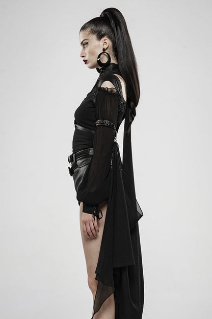 Sleeveless Gothic Cloak with Metal Buckle and Leather Strap