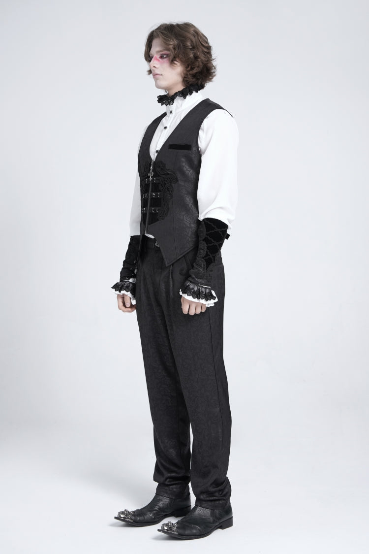 No-Sleeve Floral Stitched Velvet Men's Gothic Waistcoat