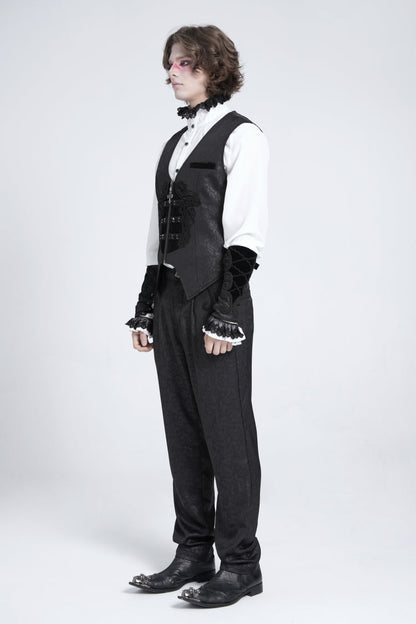 No-Sleeve Floral Stitched Velvet Men's Gothic Waistcoat