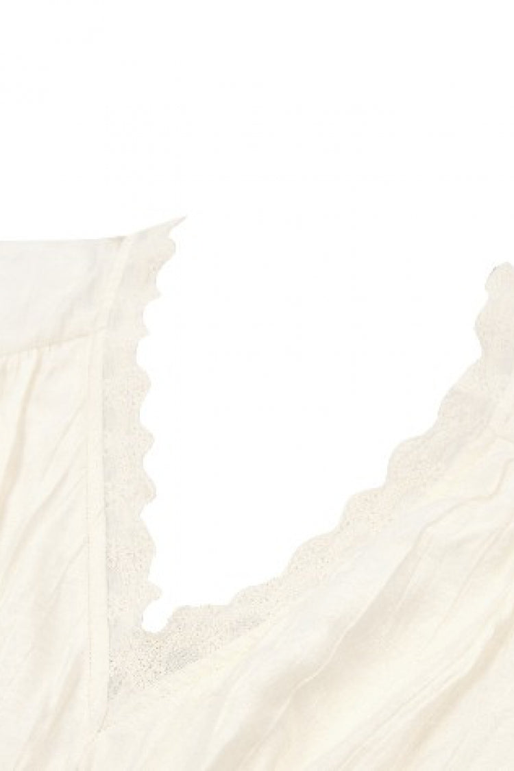Steampunk Women's Blouse with Trumpet Sleeves & Layered Lace-Up in Cream