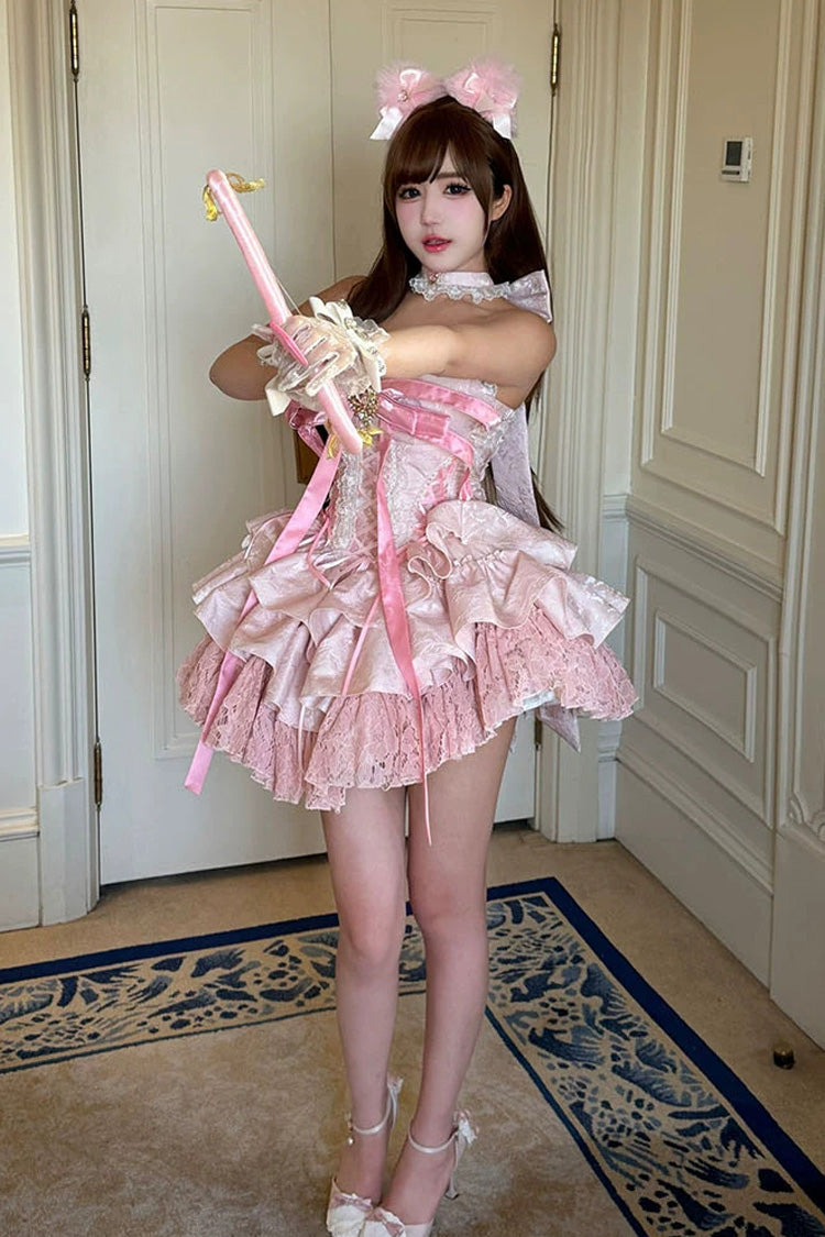 Blush Layered Ruffle Bow Lace-Up Ballerina JSK - Kitten Sweetheart