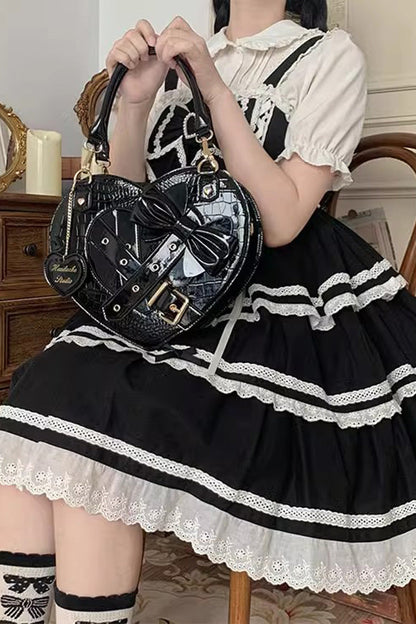 Heart-Shaped Bowknot Buckle Gothic Lolita Handbag for Tea Time in Two Colors - MysticMeadow