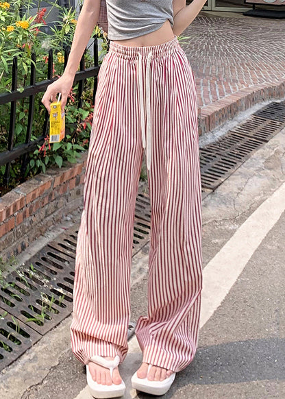 Pantalon en coton rose à poches à lacets taille haute pour l'été NN008 