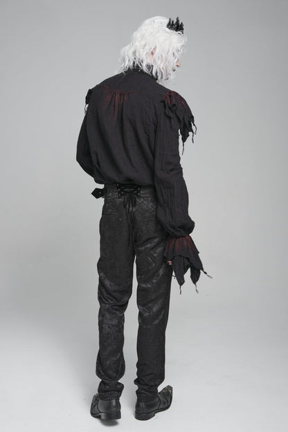 Crimson & Obsidian Stand Collar Long Sleeves Ruffled Plunging Gothic Shirt