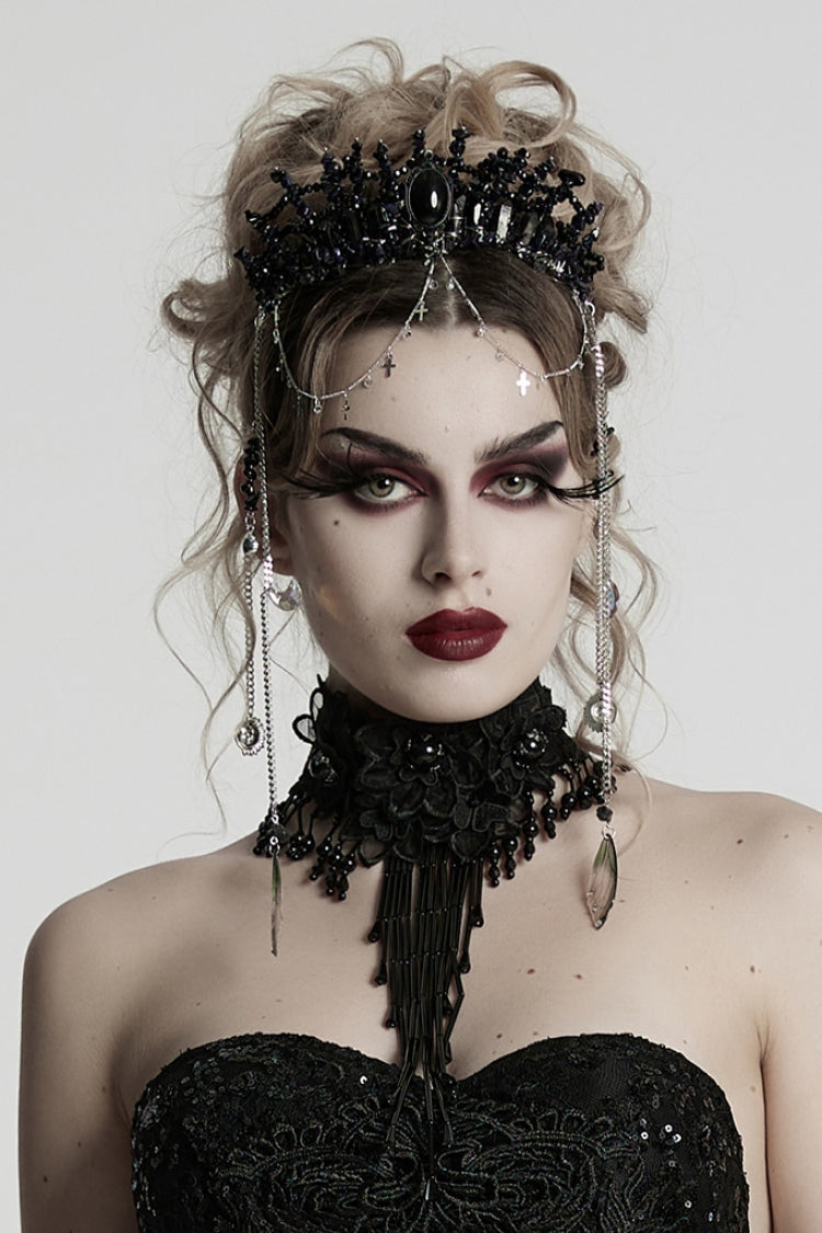 Gothic Crystal Cross Headwear in Black with Irregular Shape