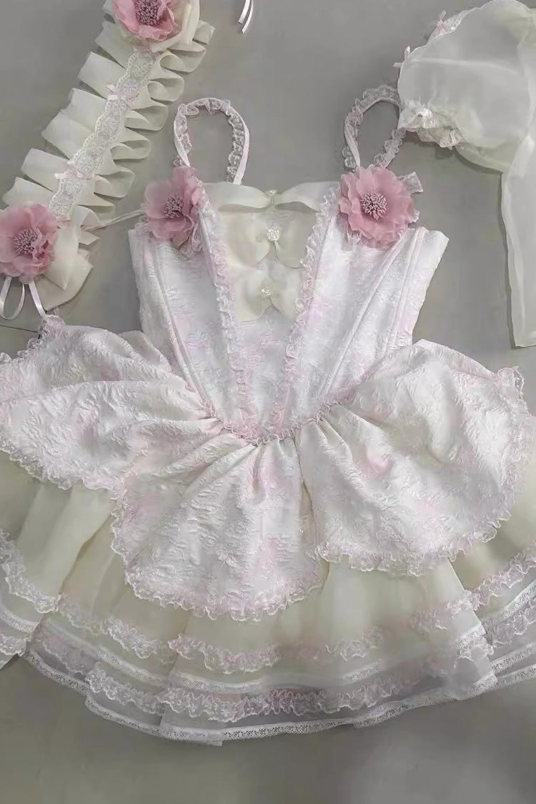 Blush Ruffle Bow Lace Princess Dress with Elegant Hanayome Details - Jasmine Rain